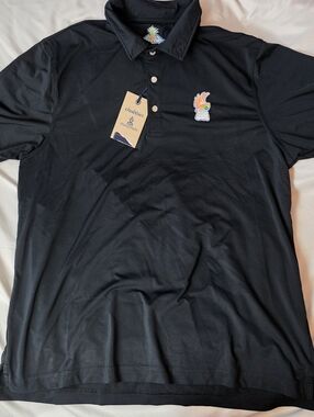 Chubbies Black Polo with Colorful Bird Logo Size Large NWT